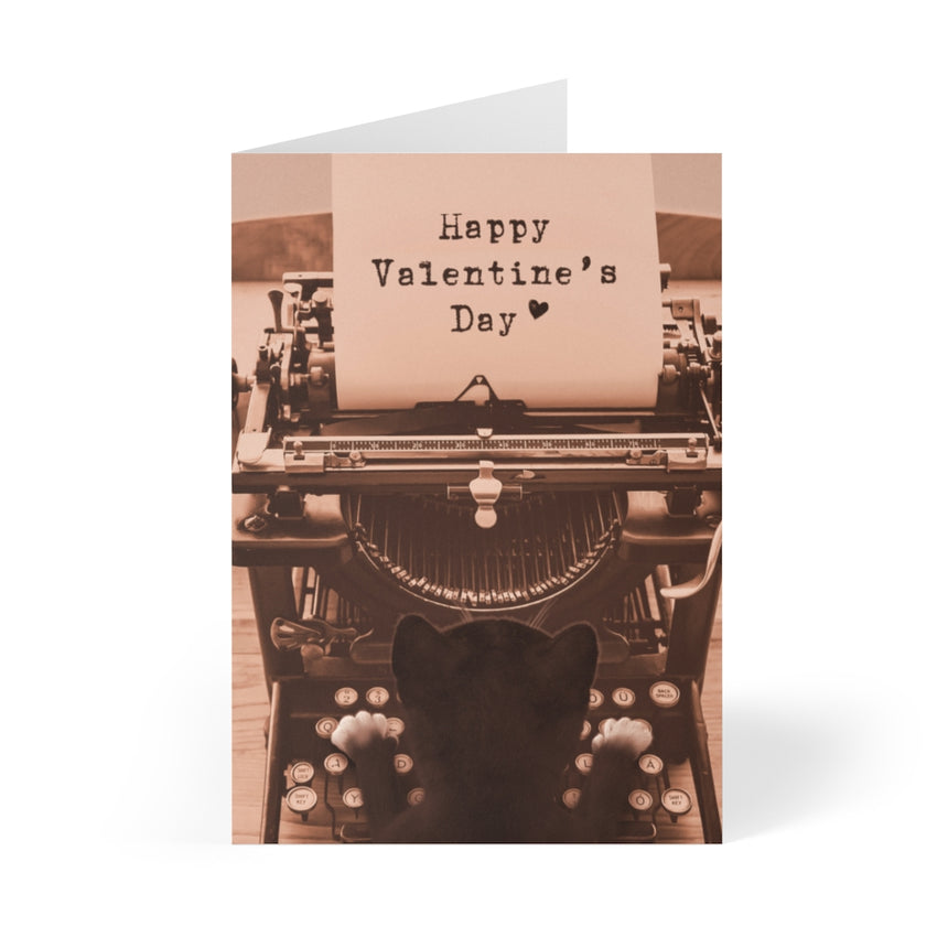 Felini Cat Happy Valentine's Day Typewriter - Greeting Card (8 pcs)