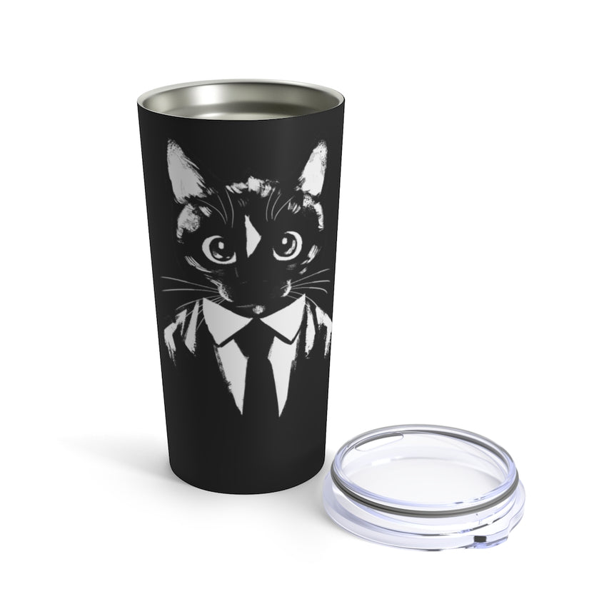 Business Cat Black Tumbler - Felini Cat in Suit 20oz (590ml)