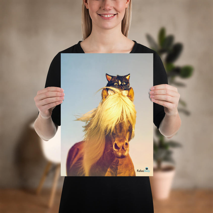 Felini Cat Riding Horse - Poster