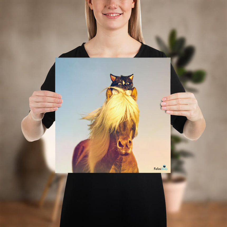Felini Cat Riding Horse - Poster