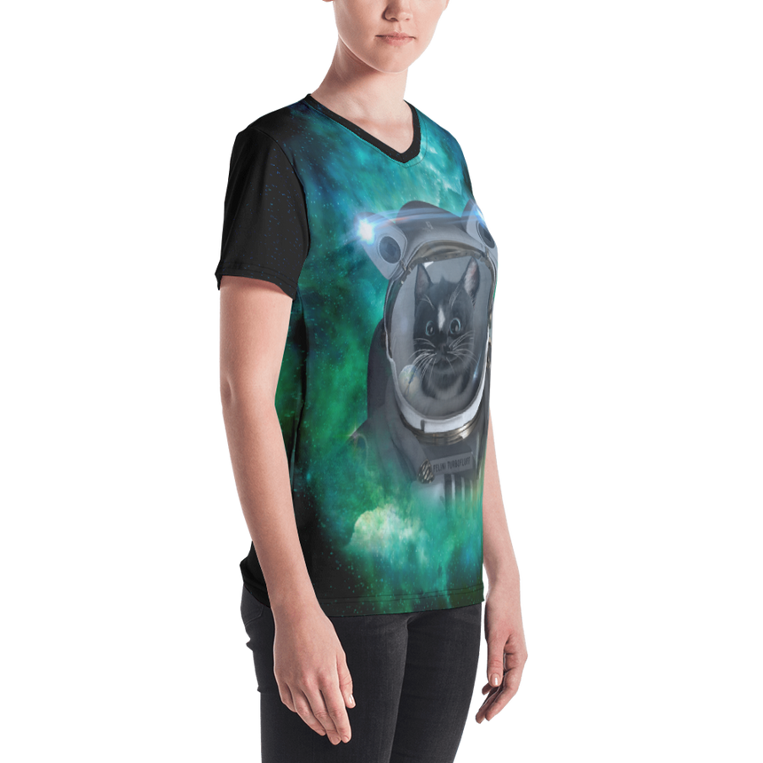 Space Cat Green Nebula - Women's V-neck