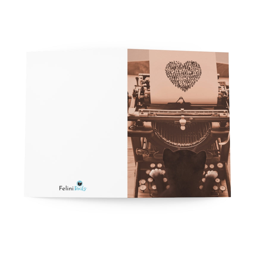 Felini Cat Typewriter Heart - Valentine Greeting Card (8 pcs)