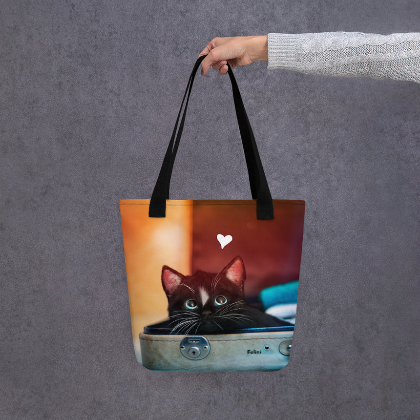Cute Cat Suitcase & Heart | Felini Tote bag
