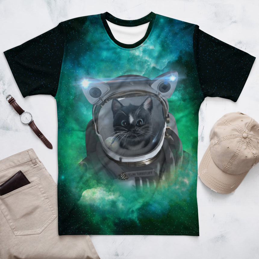 Proud Space Cat on Green Nebulus - Men's T-shirt