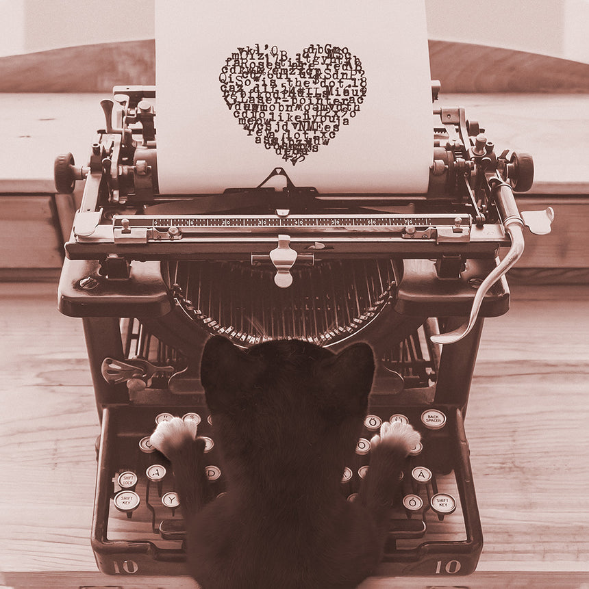 Free Felini Cat Wallpaper - Cute Kitty Typing a Loveletter on old typewriter
